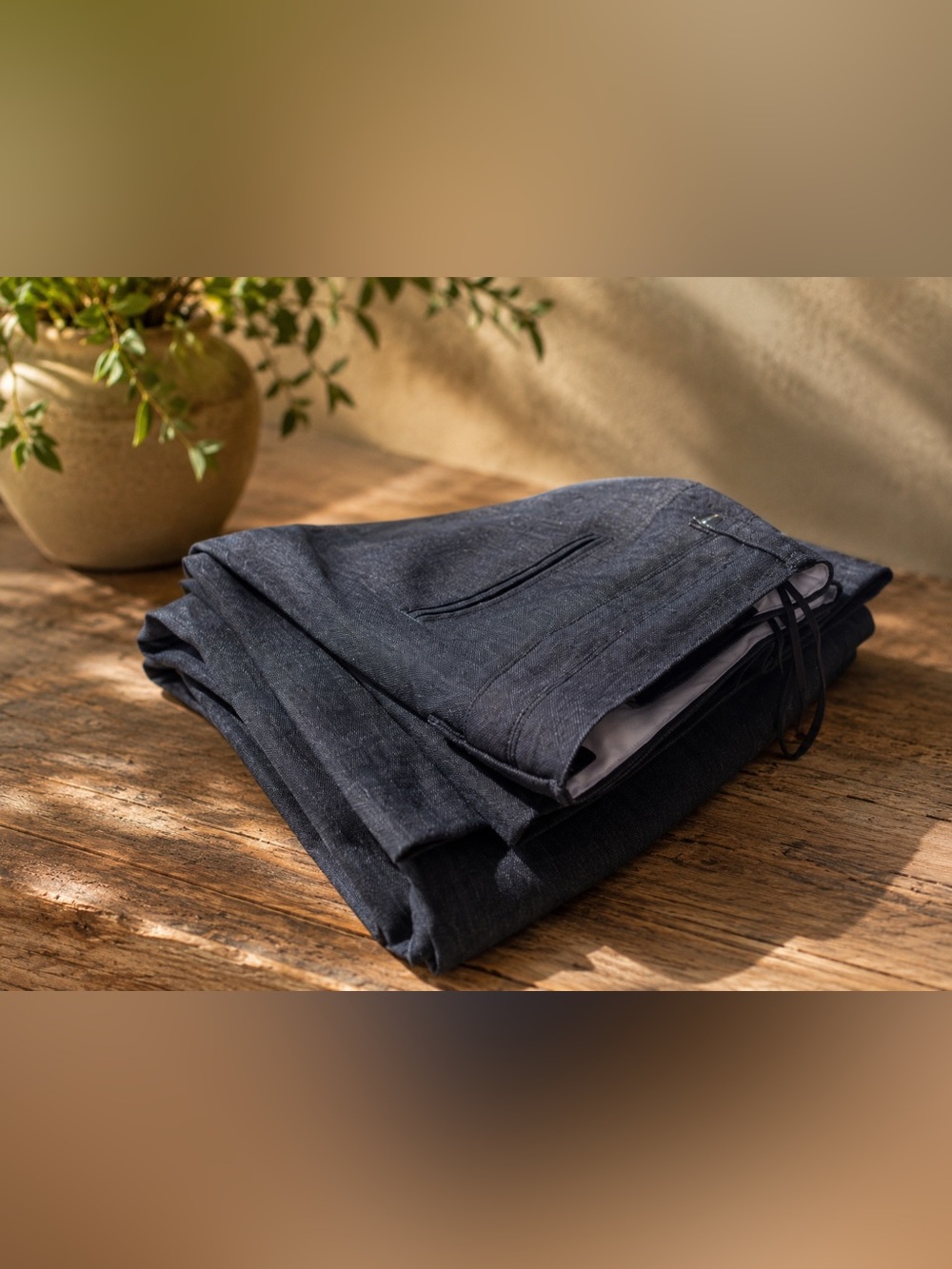 Peruna M&S Navy Textured Straight Leg Pants UK 10 Short • Like New • Office